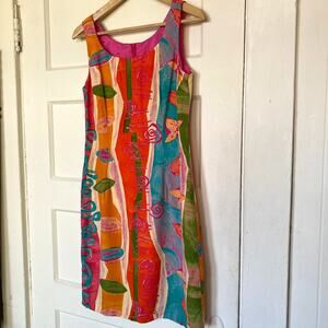 Bright Patterned Pink Orange Graphic Tank Dress Rabbit Designs Spring Summer